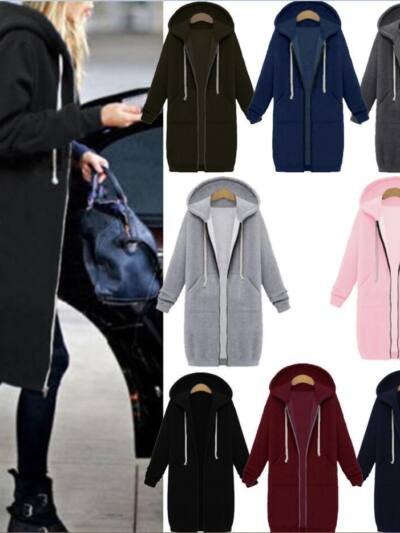 Hooded Long Sleeve Sweater Fleece Long Jacket
