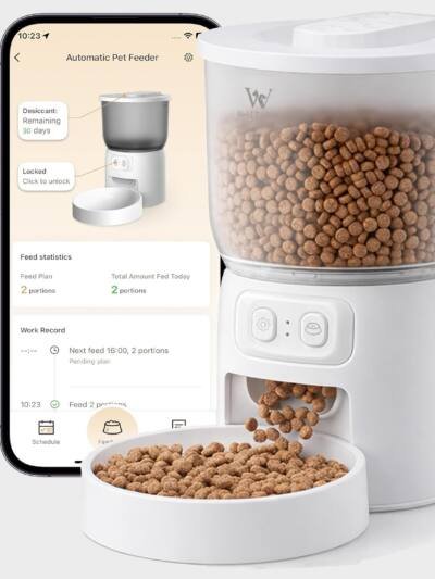 Waithem Wi-Fi Automatic Cat Feeder, Timed Dry Food Dispenser, App-Programmable Portion Control, Up To 10 Meals Per Day, Dual Power Supply, Suitable For Cats And Small Dogs