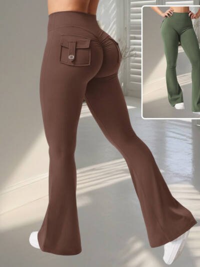 Yoga Fitness Flared Pants With Pockets Ins Fashion Slim High Waist Sports Trousers  Scrunch Butt Booty Workout Lifting Leggings