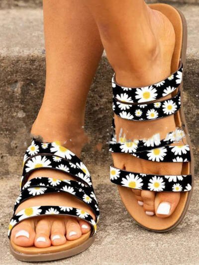 Flat Leopard Print Floral Casual Beach Slippers