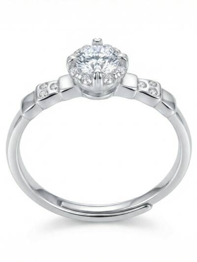 925 Sterling Silver Elegant Sparkling Adjustable Silver Halo Ring with Radiant Center Stone