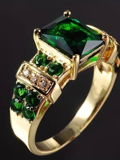 A Stylish Ring Adorned With Multi-colored Square Zircons
