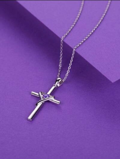 Easter Heart-Shaped Cross Diamond-Encrusted Pendant Necklace For Women