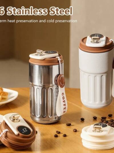 Smart Digital Thermal Bottle Portable Coffee Mug Stainless Steel Water Bottle In-Car Insulated Cup Keep Cold Vacuum Flasks 450ml