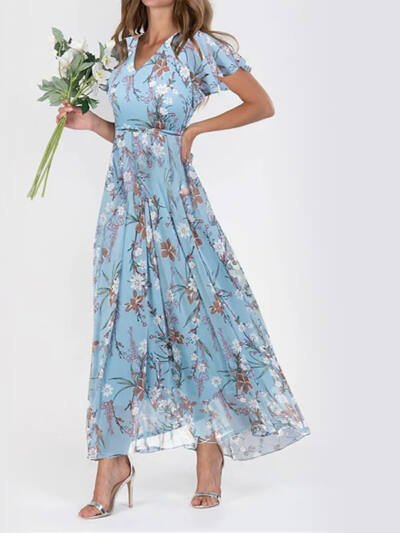 Flowers Print Short Sleeve Dress Summer Fashion Ruffle Beach Dresses Women's Clothing