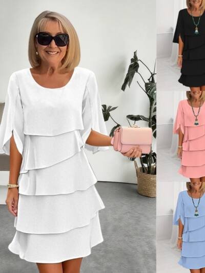 Round Neck Cake Skirt Spliced Dress Women's Clothing
