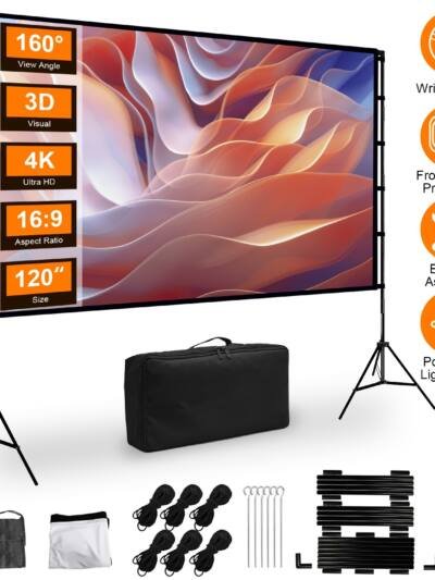 1Pc 120inch Or 100inch Projector Screen With Stand 16 9 4K HD Rear Front Wrinkle Free Portable And Foldable Movie Screen With Carry Bag For Indoor Outdoor Home Theater Backyard Cinema