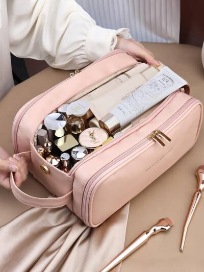Travel Makeup Bag For Women, Large Capacity Cosmetic Organizer With Wide Opening, Waterproof Portable Toiletry Storage Bag For Easy Access