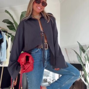 Striped Lace-up Irregular Hem Top