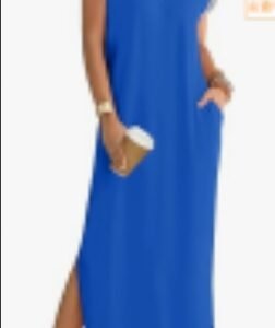 Women's  Summer Short Sleeve Maxi Dress V Neck Split Loose Casual Beach Long Dresses