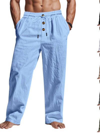 Men's Trousers Breathable Skin-Friendly Loose Fit Casual Beach Pants For Sports Summer