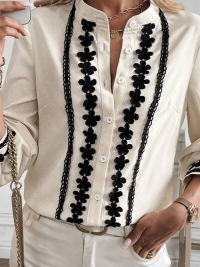 Single Row Multi-buckle Long Sleeve Shirt For Women European And American Leisure Style