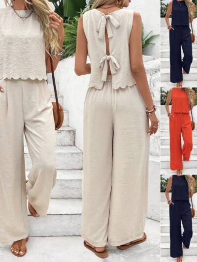 Casual Sleeveless Vest Casual Trousers Suit Summer Tank Top Casual Pants Set For Daily Wear Women's Clothing