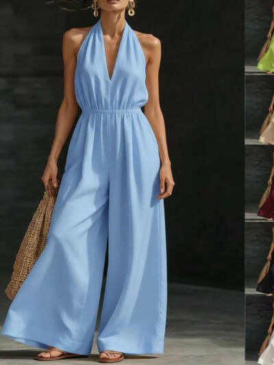 V-neck Halter Neck Jumpsuit For Women