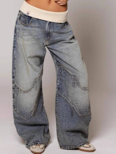 Loose-fitting Straight-leg Jeans With Pockets Fashion Casual Trousers Street-style Pants Women's Clothing