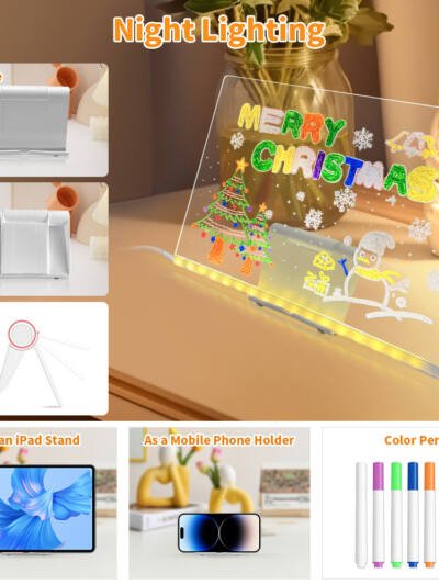 LED Acrylic Drawing Board DIY Erasable Luminous Writing Boards With Stand USB Plug Message Board With NightLight