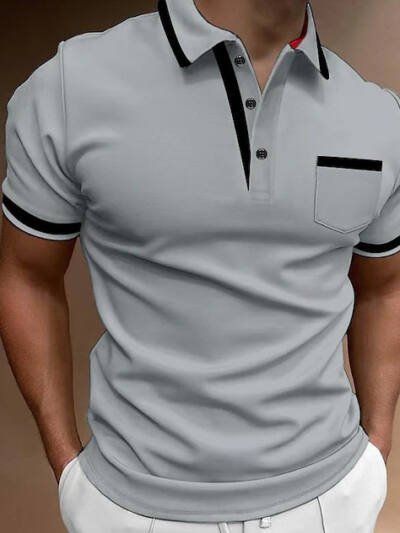 Men's Casual Square Collar Double Buckle Printed Short Sleeve