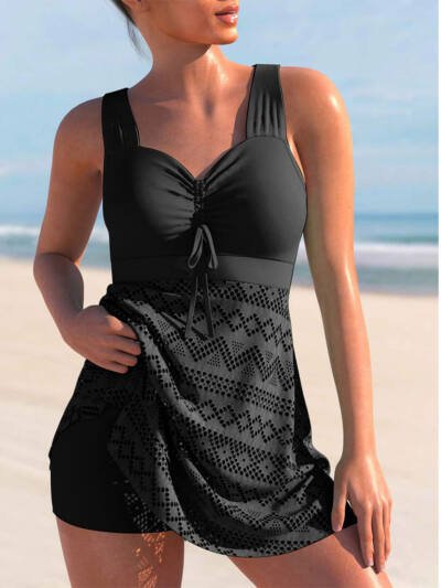 Korean Version Of Solid Color Lace One-piece Swimsuit