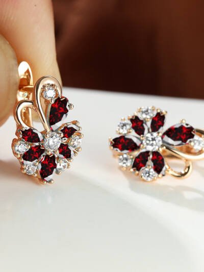 Rose Ring Colorful Flower Drop-shaped Zircon Earrings