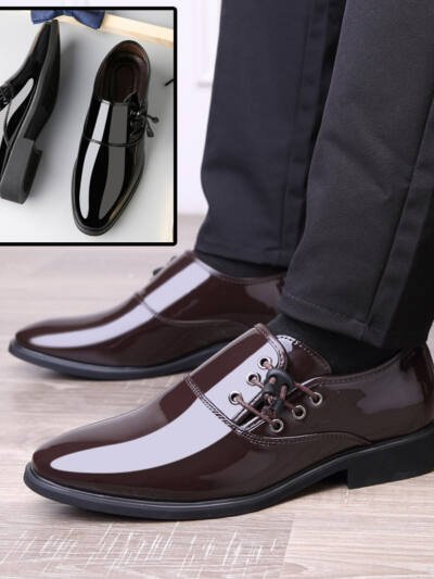 Trending Italian Patent Leather Shoes For Men Business Shoe Lace Up Oxfords Plus Size Male Wedding Party Shoes Men Black Leather