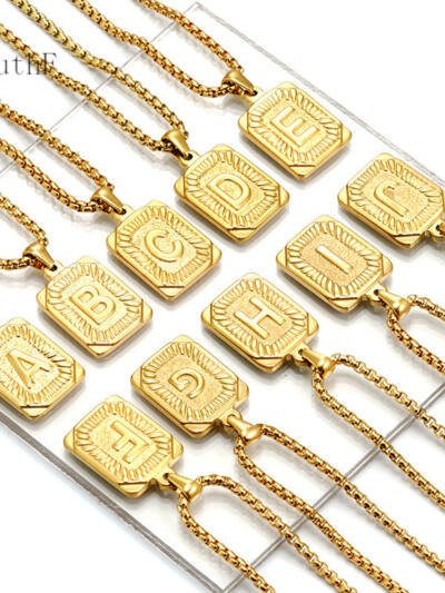 European And American Fashion Men's All-stainless Steel Letter Pendant Gold-plated 18K Titanium Steel Letter Necklace