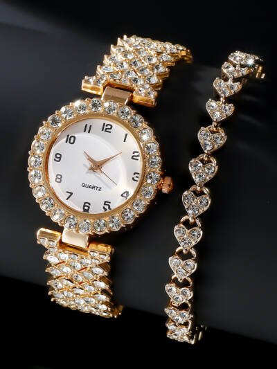 Fashion Jewelry 2pcs Luxury Fashion Women Watch Set Silver Strap Ladies Quartz Wristwatch Alloy Bracelet For Ladies Jewelry Set Clock Gift