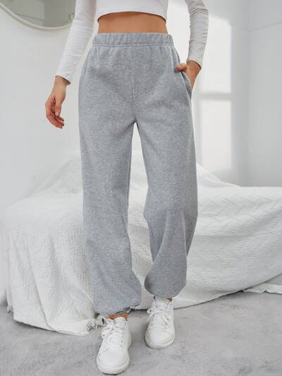 Simple Straight Casual Pants High Top Sports Fleece-lined Trousers