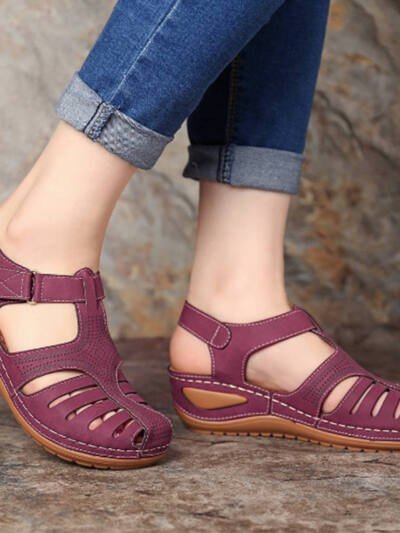 Women's Plus Size Retro Sandals Round Toe Wedge Sandals