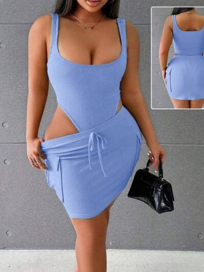 Women's Suits Summer Square Neck Suspender Jumpsuit And Slim Skirt