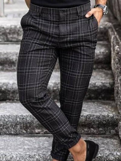 Plaid Print Pants Men's Casual Trousers Loose And Thin