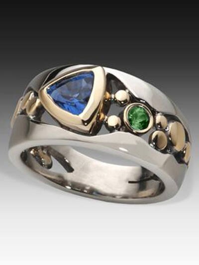 Creative Hollowed-out Design Engagement Ring Set With Green Zircons
