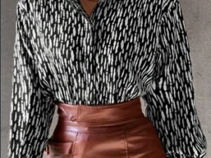 All Over Print Button Up Shirt Workwear Elegant Business Casual Women Button Up Shirt Women