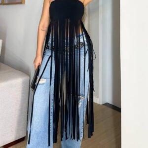 Black Bandeau Fringe Top