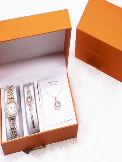 3-piece Rhinestone Watch Set With Bracelet And Necklace