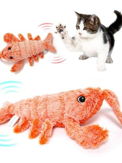 Pet Toys Electric Jumping Shrimp USB Charging Simulation Lobster Funny Cat Plush Pets Toy