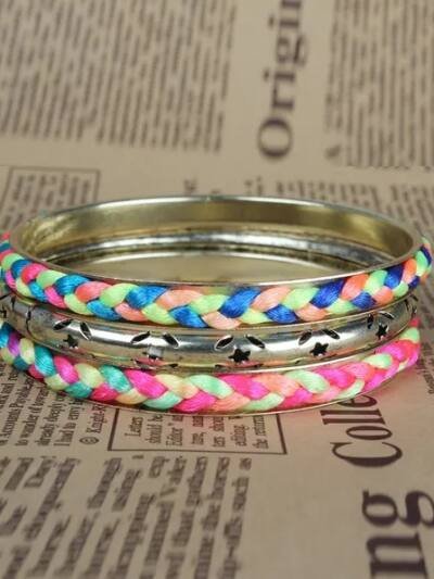 4Pcs Colorful Woven Burnished Gold Bracelets Set