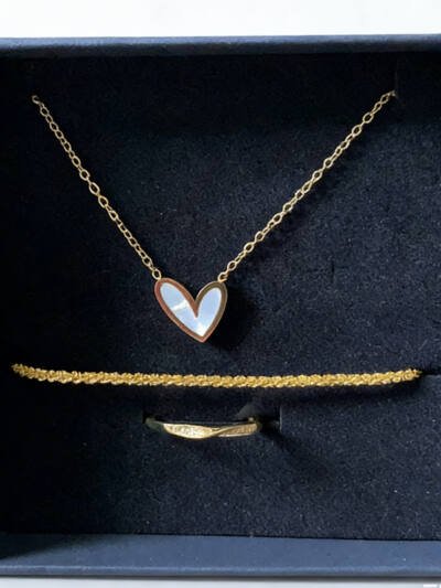 3pcs Golden Accessory Set, Featuring A Trio With A Gold Texture Necklace  Bracelet  Ring, An Elegant And Sophisticated Golden Ensemble