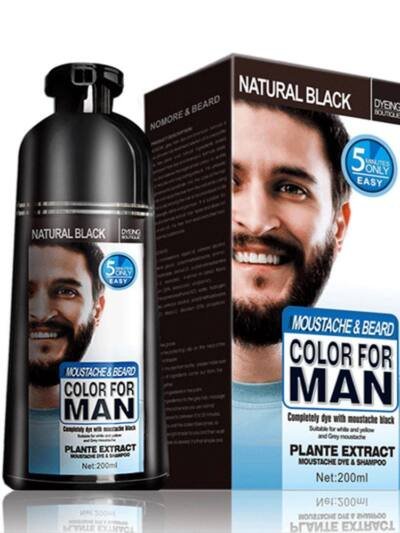 Beard Hair Color Shampoo For Men,Natural Permanent Beard DyeShampoo, Colors Hair In Minutes Long Lasting, 200ml, Black Hair DyeHaircare