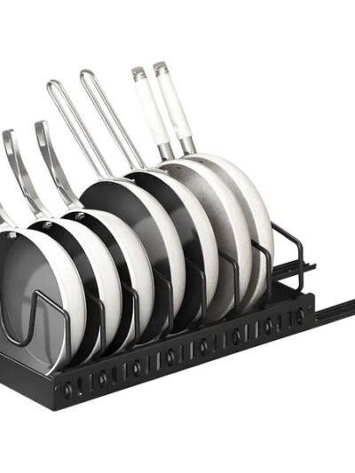 Pull Out Pots And Pans Organizer Under Cabinet With 8 Adjustable Dividers Rustproof Carbon Steel Sliding Pots Holder For Kitchen Cookware Bakeware Pots Lids Storage