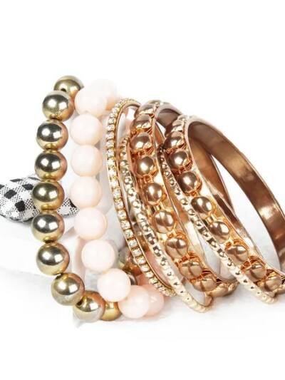 7-Piece Retro Burnished Gold Inlaid Rhinestones Bangle Bracelet Set