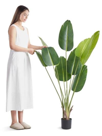 Artificial Birds Of Paradise Tree, 5 FT Tall Faux Plant, PE Material & Anti-Tip Tilt Protection Low-Maintenance Plant, Lifelike Green Fake Tree For Home Office Warehouse Decor Indoor Outdoor