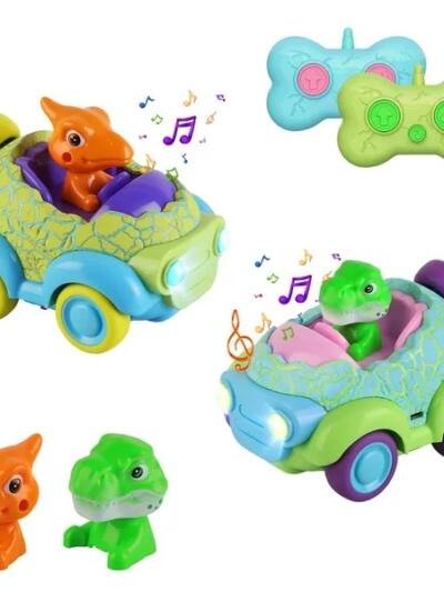 2Pack Dinosaur Remote Control Cars For Toddlers Rechargeable RC Cars With Light Music Birthday Gift For Boys Girls Aged 3 4 5 6 Years Old
