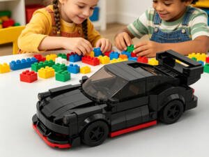 321PCS Black Widebody Sports Car Building Blocks,  Inspired Race Car Toy With Rear Wing Kit For Kids And Adults, Collectible Drift Car Gift