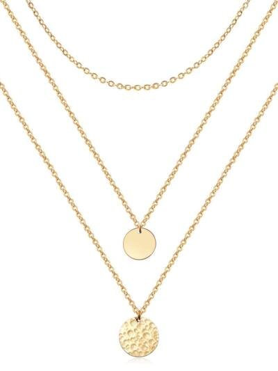 Gold Layered Choker Necklace 14K Gold Plated Bar Coin Charm Pendant Neckalce Delicate Multilayer Choker Necklaces For Women