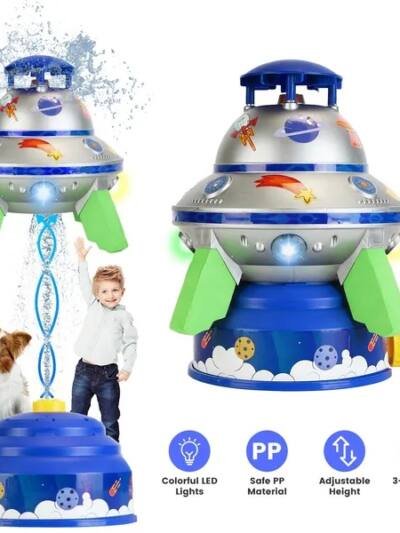 UFO Water Sprinkler Outdoor Summer Rocket Toy With Colorful LED Lights 360° Spinning 1.64FT To 6.56FT Adjustable Height Birthday Summer Gift For Girls Boys Aged 3+ Years Old GPCT5465