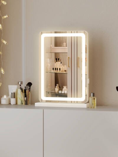Vanity Mirror With Lights, LED Makeup Mirror With Dimmable 3 Color Modes, Touch Screen Control Vanity Based Mirror Desk Mirror Square White