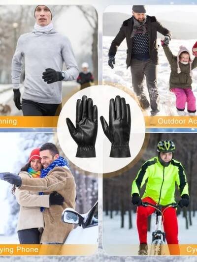 Unisex Leather Winter Warm Gloves Outdoor Windproof Soft Gloves Cycling Skiing Running Cold Winter Gloves