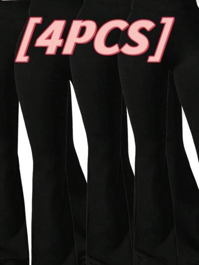 4pcs High-Waisted Flare Sharkskin Leggings Slim Fit, Lightweight & Sculpting Yoga Pants