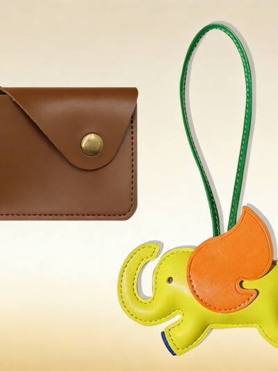 Cute Elephant Bag Pendant Keychain Chic PU Leather Keychains Phone Straps Chain Stylish Keyring,Leather Card Case And Leather Key Charm