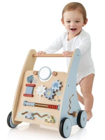 Multi-Functional Baby Activity Walker, Anti-O-Leg Design Wooden Walker With Storage For Toddlers